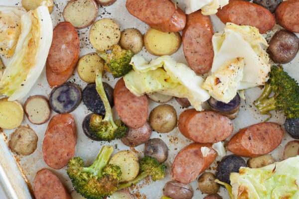 easy one sheet pan dinner kielbasa sausage cabbage potato