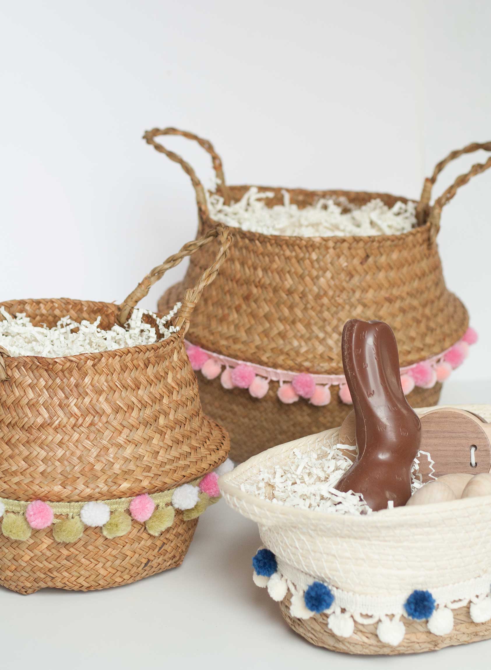 quick easy diy pom pom natural chic easter basket