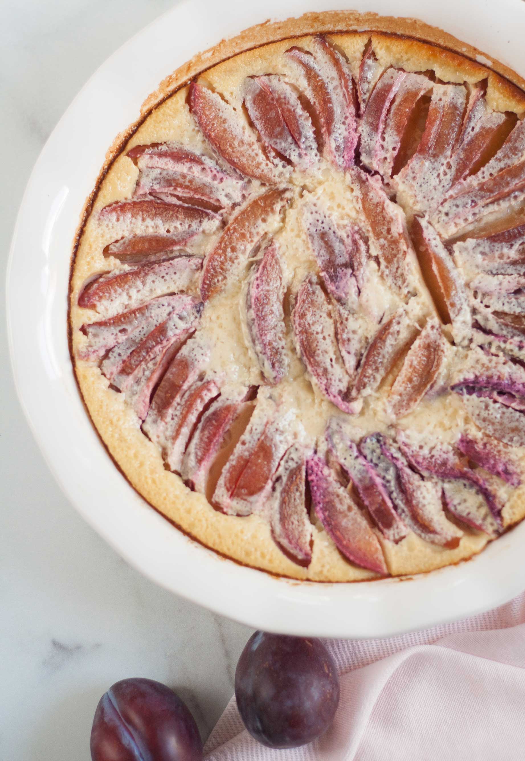 easy blender baked custard pudding stone fruit plum ginger recipe