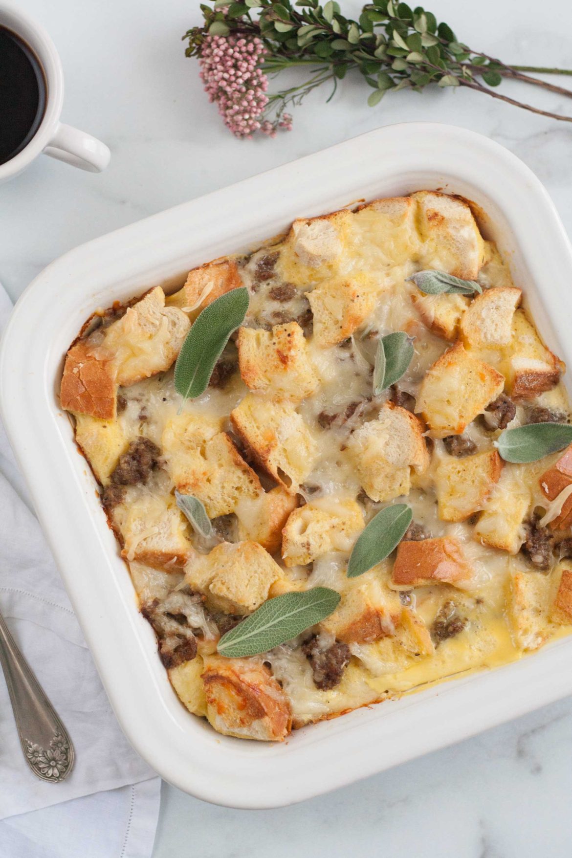 overnight make ahead easy breakfast sausage casserole strata recipe