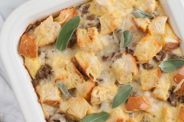 overnight make ahead easy breakfast sausage casserole strata recipe