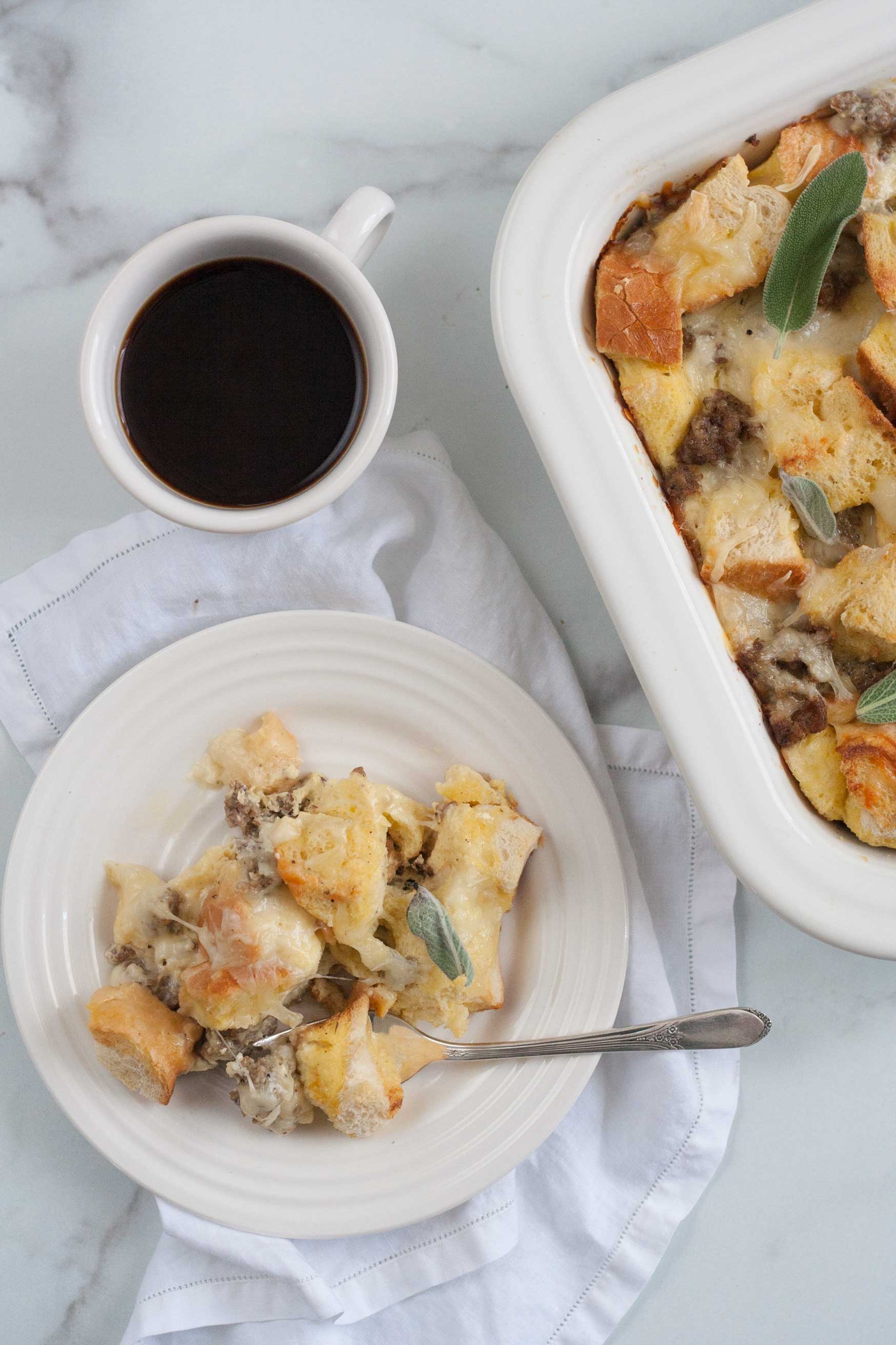 overnight make ahead easy breakfast sausage casserole strata recipe