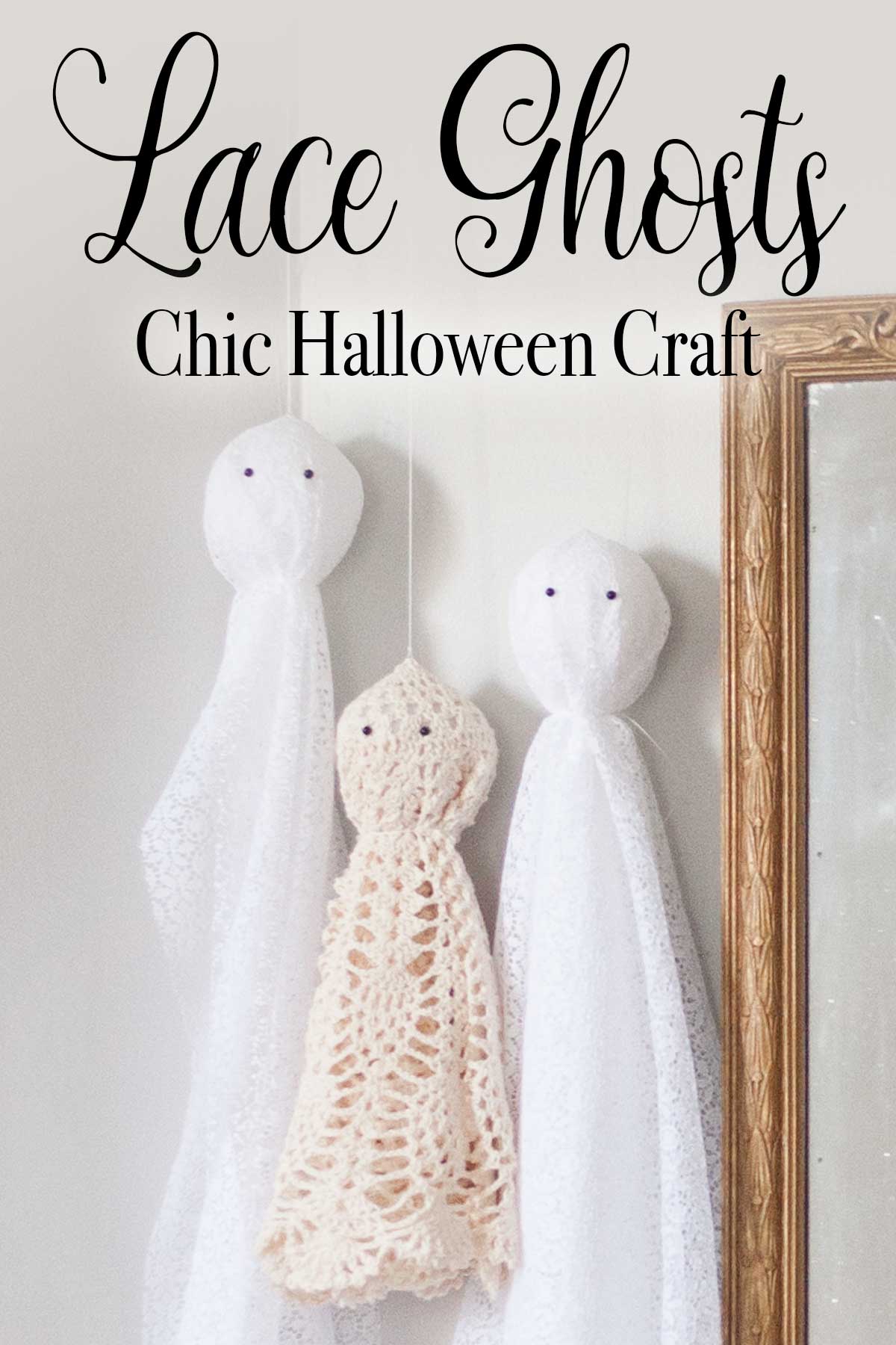 easy chic farmhouse antique vintage boho pretty halloween decoration diy lace ghosts