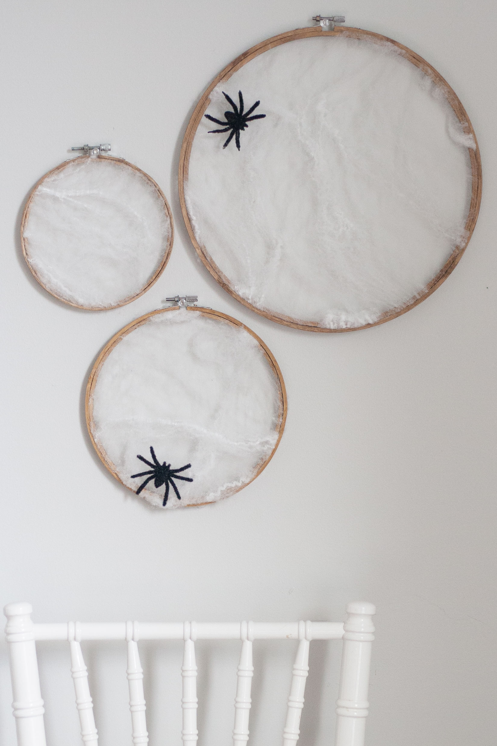 diy halloween craft decor spiderweb modern minimal wreath hoops