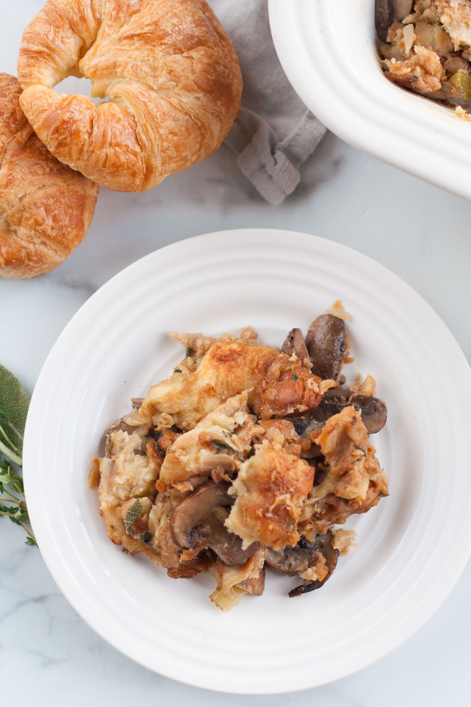 herb mushroom croissant stuffing dressing recipe holiday side dish thanksgiving christmas easy